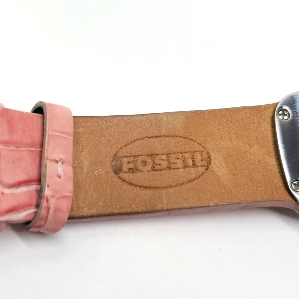 Vintage Fossil Watch F² ES9720 Salmon Leather Wristband Pink Mother of Pearl